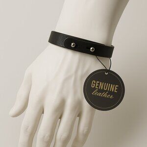 2/$30 Men's Black Genuine Leather Bracelet – Adjustable Cuff w/ Silver Stud